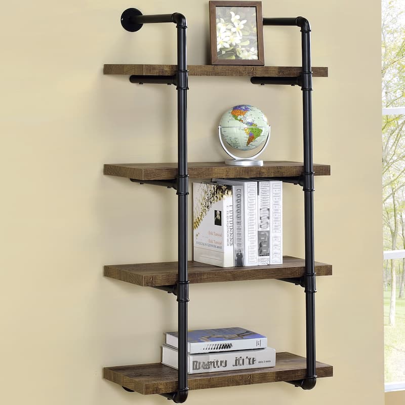 Industrial Design Wall-Mounted Book Shelf Display with Metal Pipe Frame