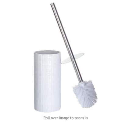 Creative Scents White Toilet Brush Set - Decorative Bathroom Toilet Bowl Brush and Holder - Ventilated Toilet Cleaner Brush