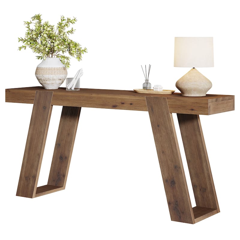 Solid Wood Console Table, 63" Narrow Sofa Table Behind Couch