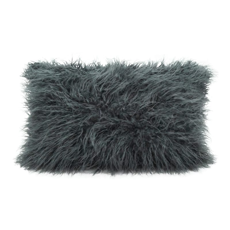 Mongolian Shaggy Faux Fur Throw Pillow - 12 x 20 - Slate