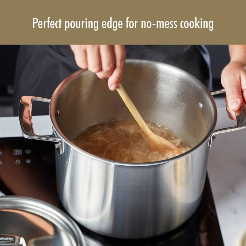 Demeyere Essential 5-ply 8-qt Stainless Steel Stock Pot with Lid