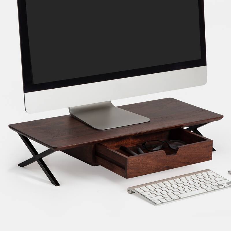 Jani Wood Monitor Stand Riser Desk - Ergonomic Design Stand, Desktop Organizer Table for Home, Office Workspace, Gaming Desk - Tan
