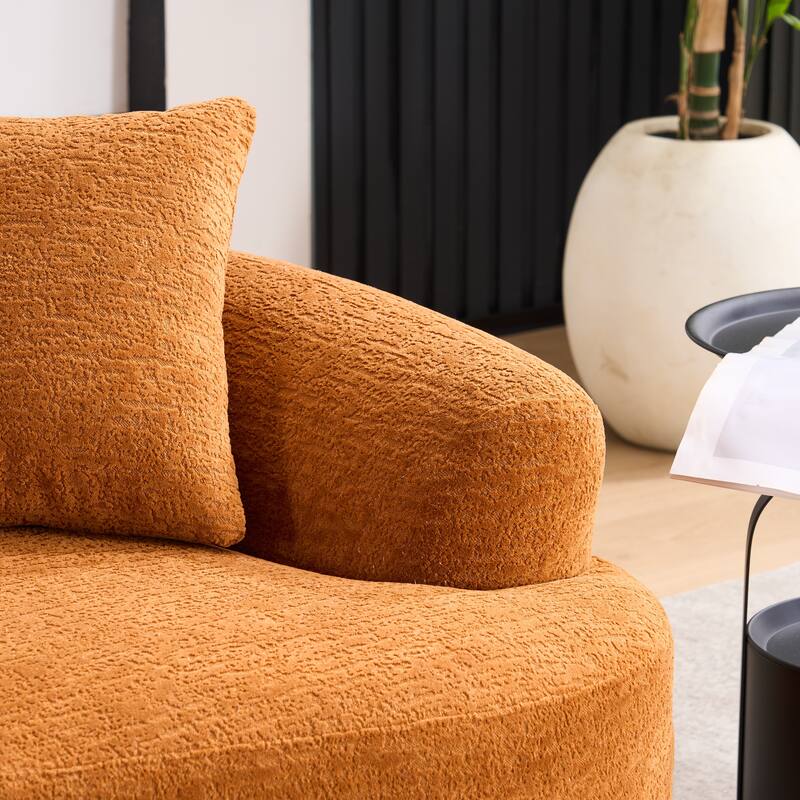 Chenille Deep Seat Loveseat Sofa, Full Compression Sponge Curved Loveseat Sofa, Cloud Floor Couch with 3 Pillows