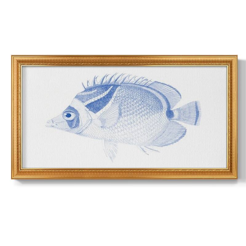 Blue & White Tropical Fish IV Premium Framed Canvas- Ready to Hang