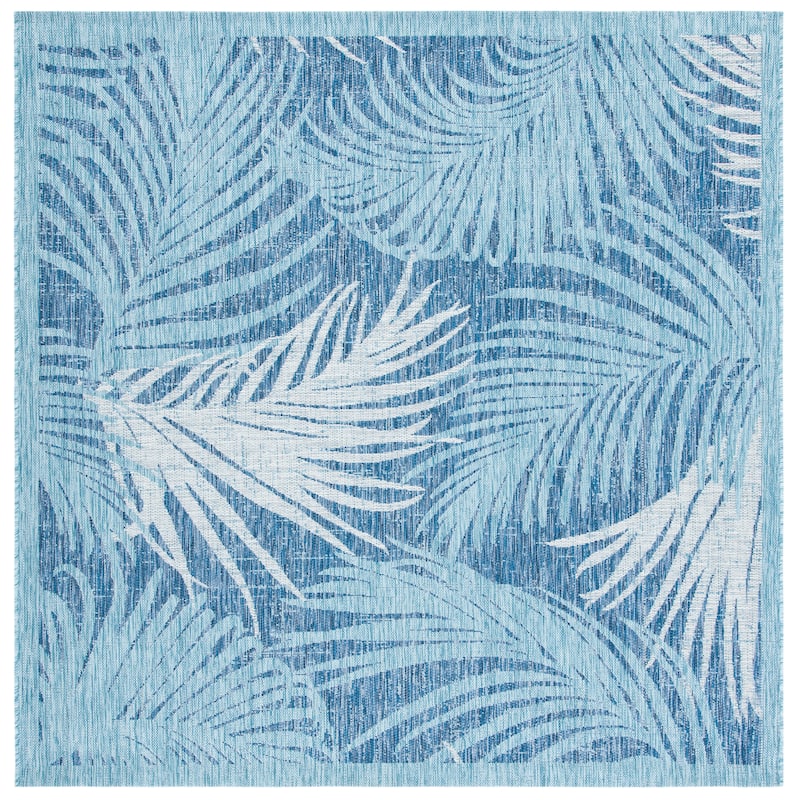 SAFAVIEH Courtyard Ellen Indoor/ Outdoor Waterproof Patio Backyard Rug - 6'7" Square - Aqua/Navy
