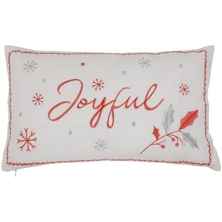 19" Red White Embroidered "Joyful" Rectangular Christmas Throw Pillow