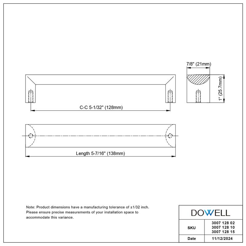 Dowell Series 3007 Handles (128mm/5" CTC), Black, 10 Pack - 5" - 128mm