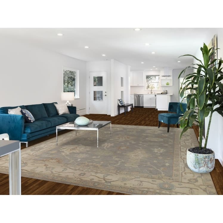 Hand Knotted Oriental 100% Wool Carpet Transitional All-Over Greys & Charcoal Oushak Area Rug - 12' 0'' X 9' 0''