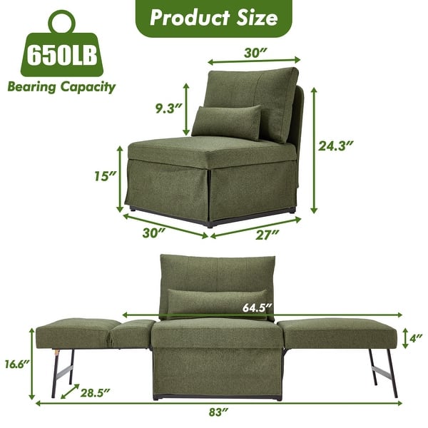 dimension image slide 3 of 5, 5-in-1 Convertible Multi-fuction Sofa Chair Bed Sleeper