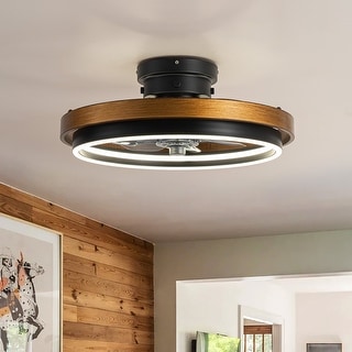 20 in. Modern Circle Wheel Color-Changing Integrated LED Semi-Flush Mount Fandelier w/ Remote Control - 19.6 in. W x 7.6 in. H