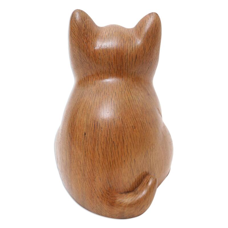Novica Handmade Cozy Cat Wood Figurine