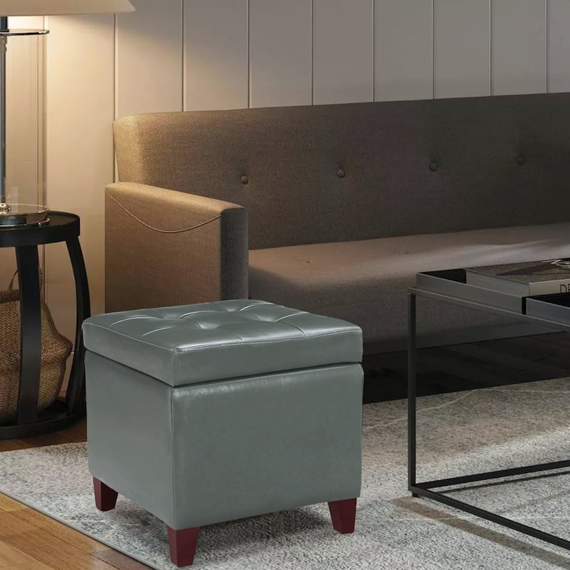 Adeco Bonded Leather Square Tufted Cubic Cube Storage Ottomans