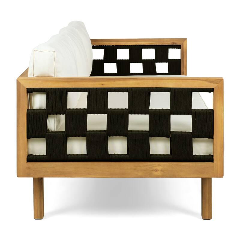 Christopher Knight Home - Claremont Outdoor Acacia Wood Three-Seater Daybed and Round Coffee Table Set