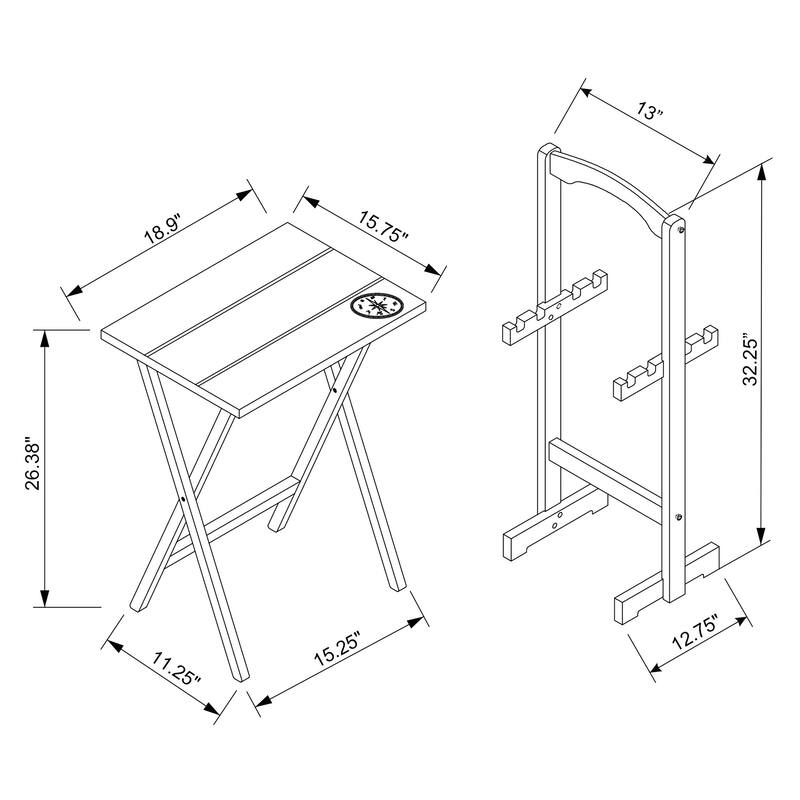 4-Piece Planked Top Folding Tray Table Set - 26.5" - Gray