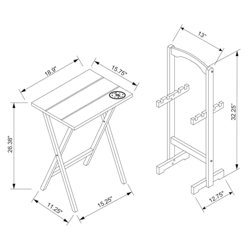 4-Piece Planked Top Folding Tray Table Set with Stand - 26.5" - Light Gray