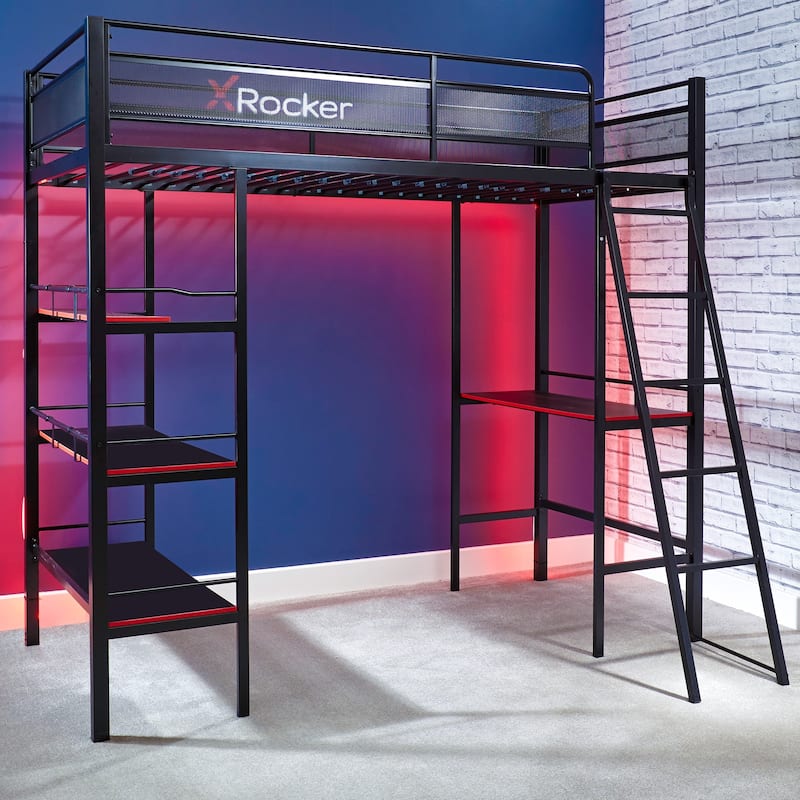 X Rocker Fortress Black Gaming Bunk w/ Built-in Desk and Shelves