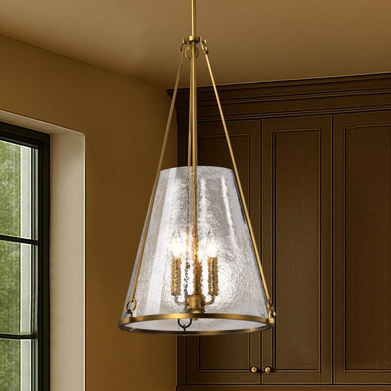 Valentine Large Pendant Vintage Brass Finish Hammered Glass - Vintage Brass