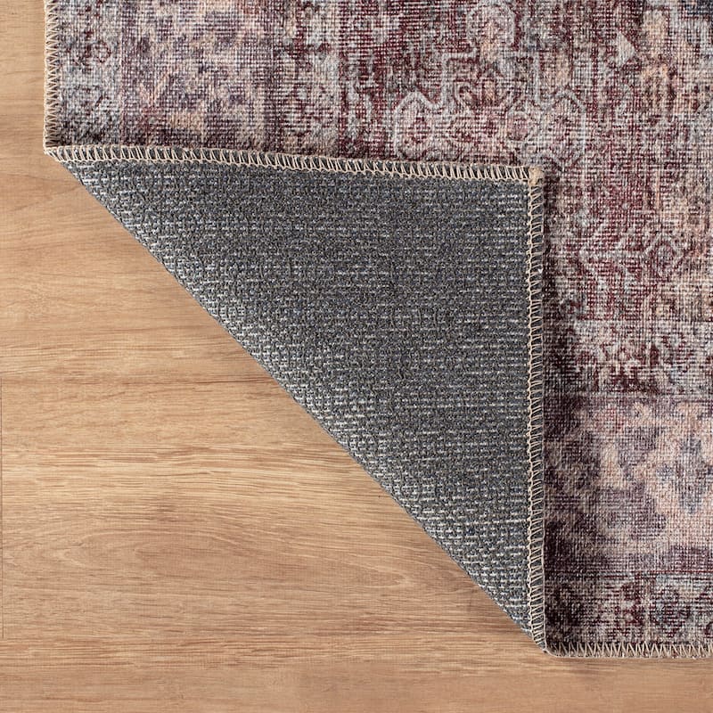 Beige Classic Washable Rug - Flat Pile, Non-Slip, Versatile for Any Room