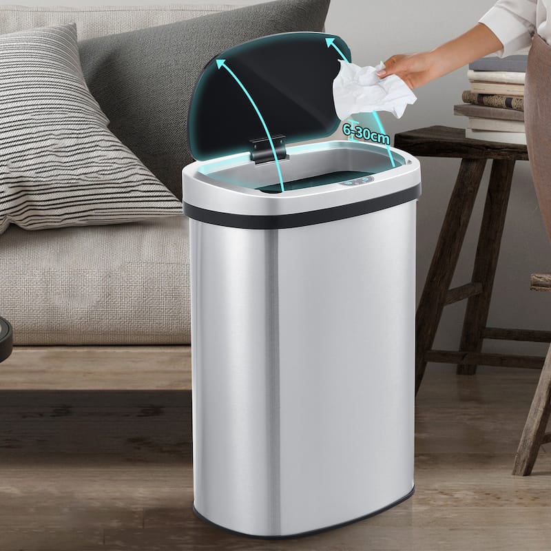 Innovaze 13 Gal./50 Liter Stainless Steel Oval Motion Sensor Trash Can for Kitchen