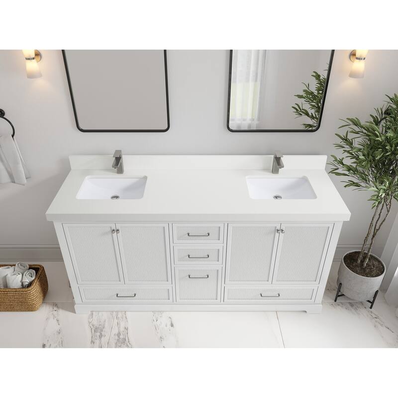 Willow Collections 72 x 22 Alys Double Bowl Sink Bathroom Vanity with Countertop - 2"White Quartz - White