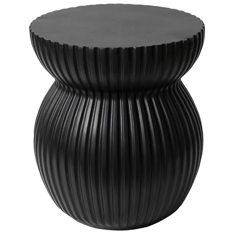 Mander Fiberstone Side Table - Ribbed Hourglass End Accent Table for Indoor or Outdoor Use - Black