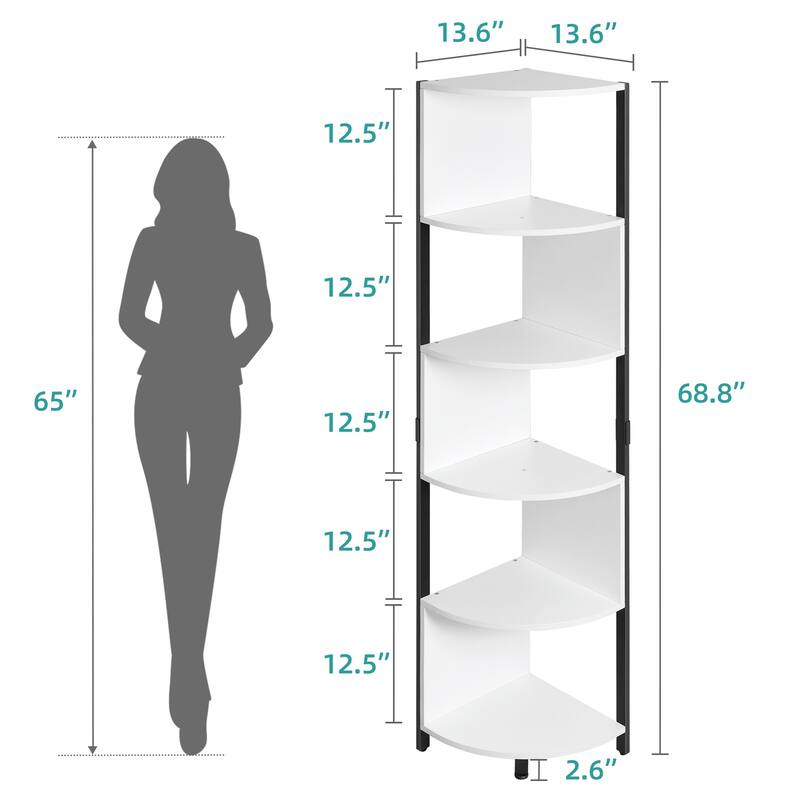 Herrell 5-Tier Corner Bookshelf 68" Tall Modern Free Standing Zigzag Corner Bookcase