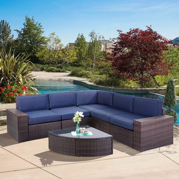 SUNCROWN Outdoor 6-piece Rattan Sectional Sofa Set with Table