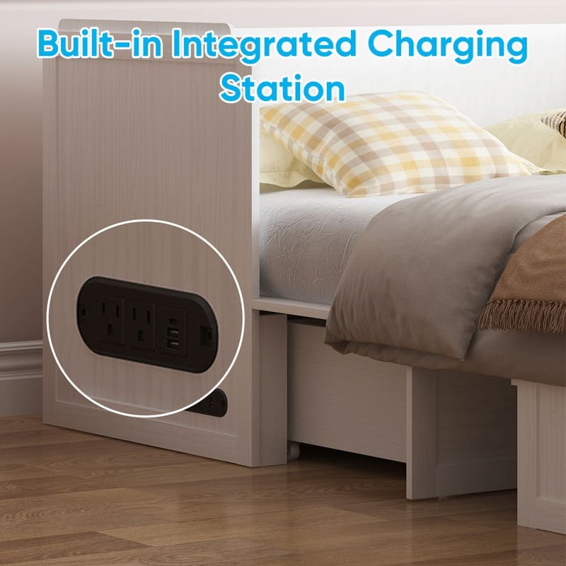 Mixoy Queen Size Murphy Bed with Charging Station & Storage Drawer,Space-Saving Design,Optional Mattress