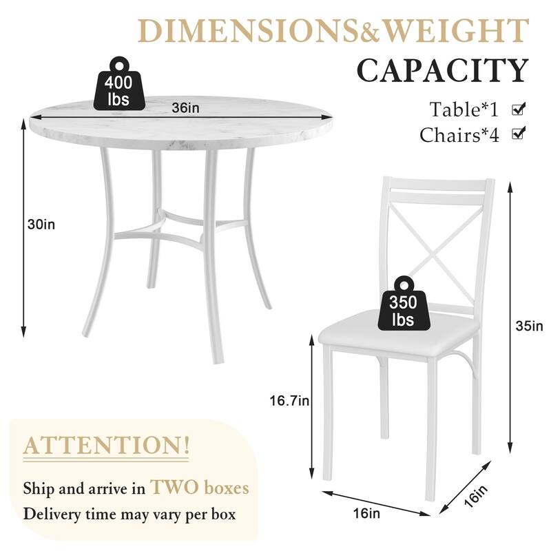 VECELO Round Dining Table and Chairs Sets 4 Colors Dining Table Set