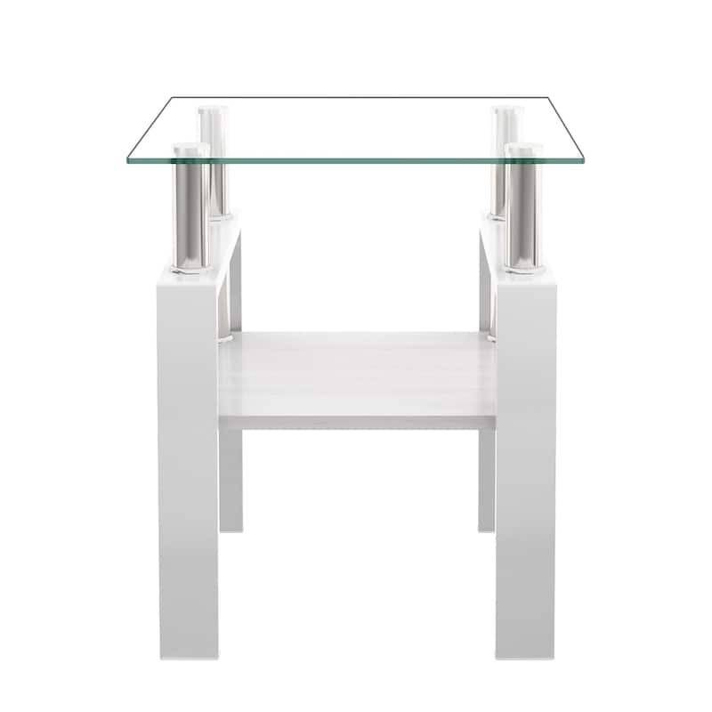 Set of 2 Modern Tempered Glass Tea Table,Tempered Glass Tabletop with MDF Layer,Coffee Table