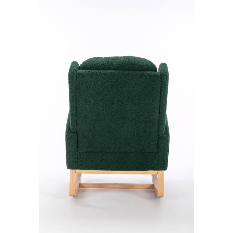 Teddy Fabric Rocking Chair with Wooden Legs and 300lb Capacity