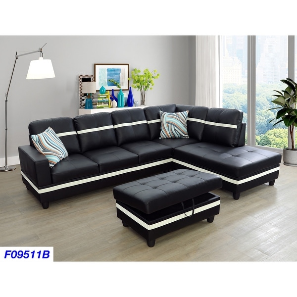 Black Right-facing 3-piece Sectional Sofa. Opens flyout.
