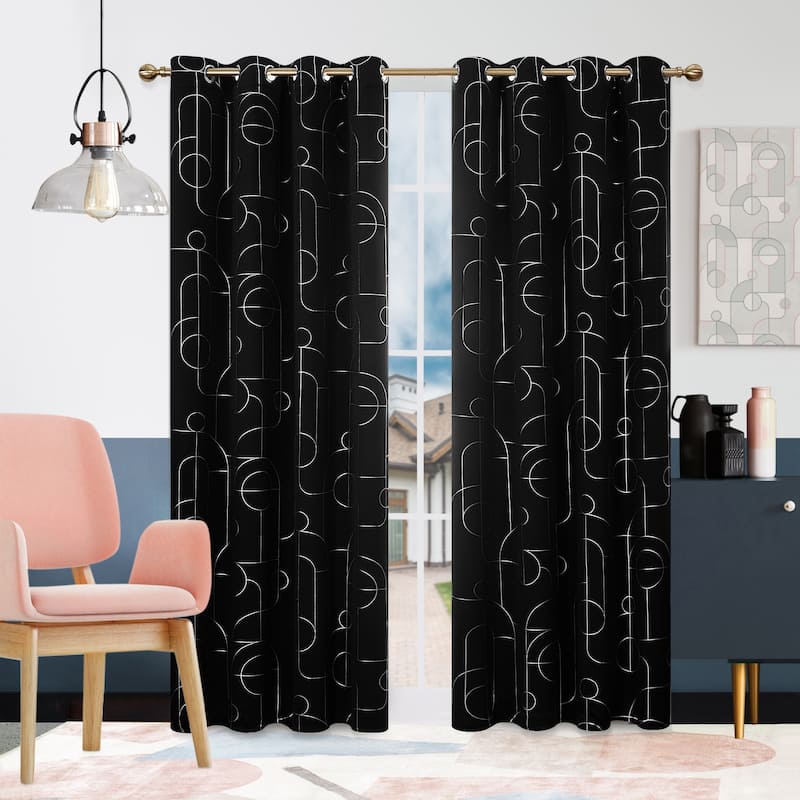 Deconovo Silver Pattern Blackout Curtains Grommet Top (2 Panels)