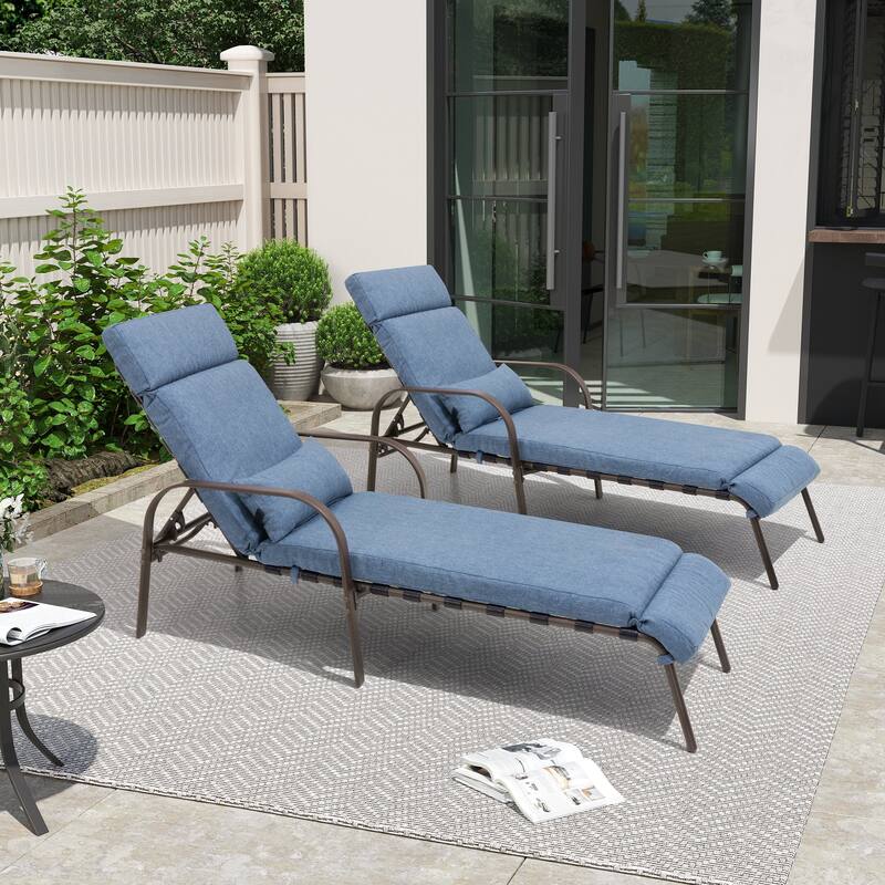 Outdoor All-weather Cushioned Adjustable Chaise Lounge Chairs Patio Pool Loungers