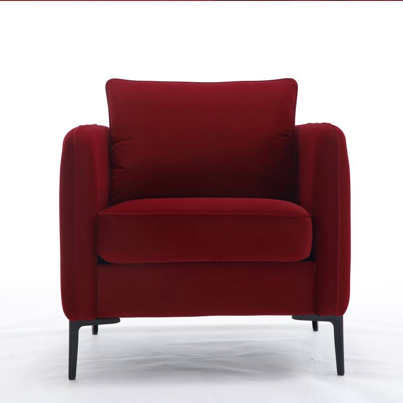 Accent Chair for Living Room, Velvet Comfy Single Sofa Chair Mid-Century Modern Armchair with 1 Pillow and Metal Legs