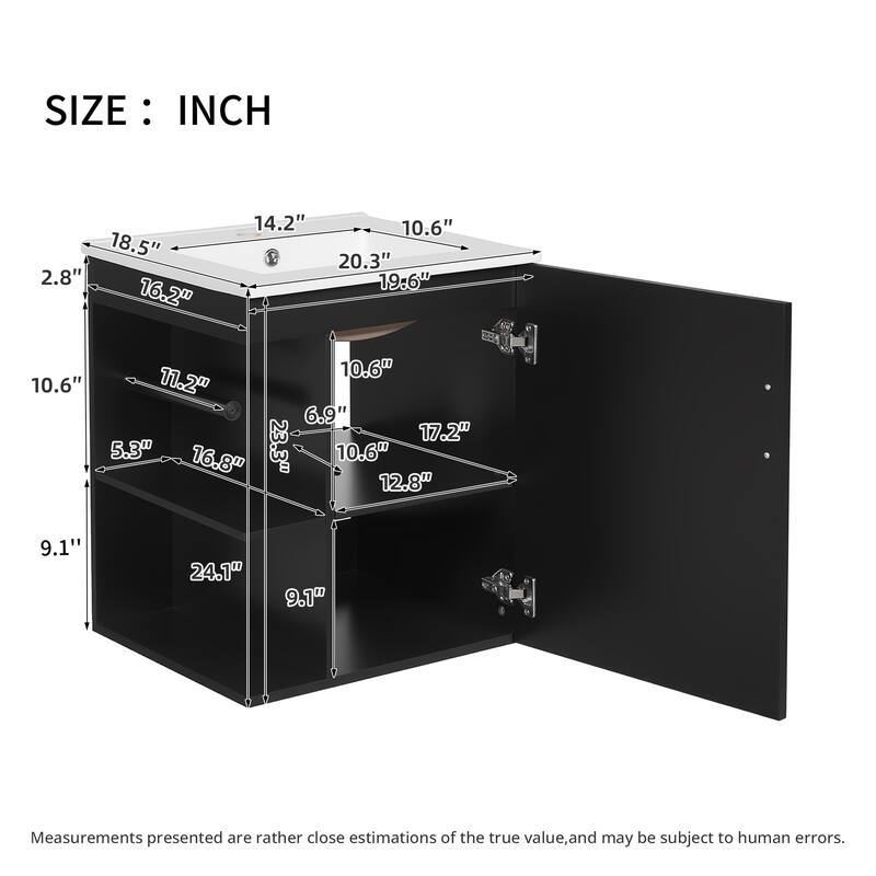 20'' Wall Mounted Bathroom Vanity with White Integrated Ceramic Sink - 20.3'' x 18.5'' x 24.1''