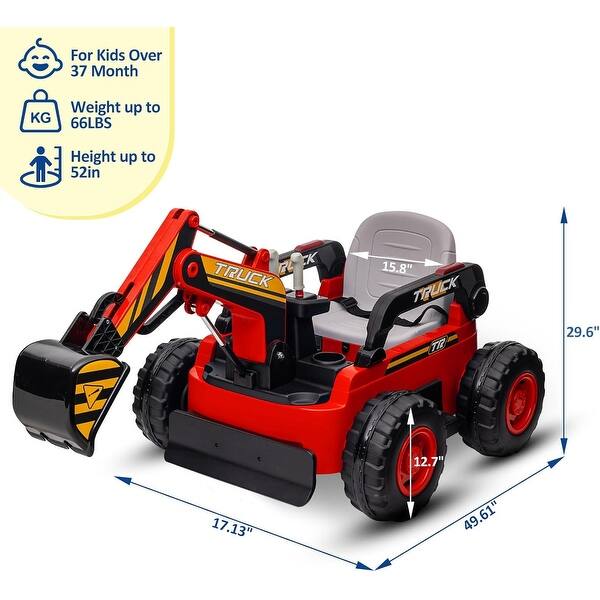 dimension image slide 0 of 2, Ride On Excavator for Kids, 4WD Electric Excavator Toy