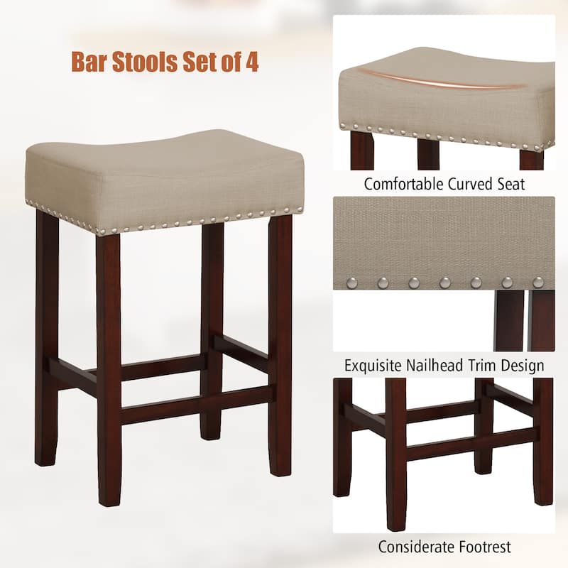 Gymax Set of 4 Bar Stools Counter Height Saddle Kitchen Chairs w/