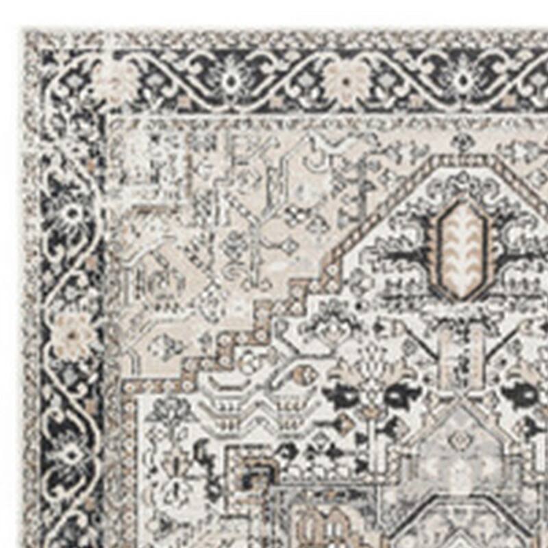 Cal 8 x 10 Area Rug, Persian Inspired Medallion Print, Soft Gray Polyester - 8 x 10