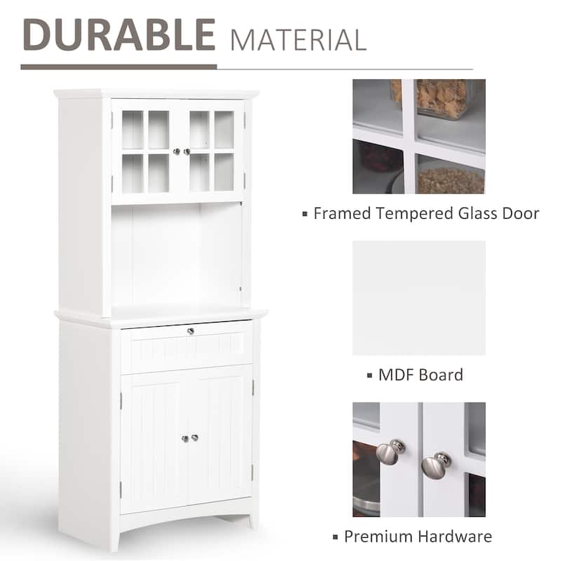 HOMCOM Kitchen Buffet Hutch Wooden Storage Cupboard with Framed Glass Door, Drawer and Microwave Space - 27"x15.75"x64.5"