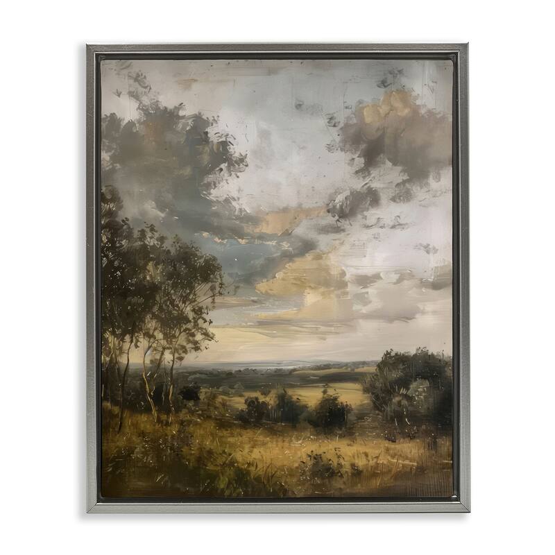 Stupell Rural Meadow at Dawn Framed Floater Canvas Wall Art Design By LSR Creative Studio - 25 x 31 - Grey