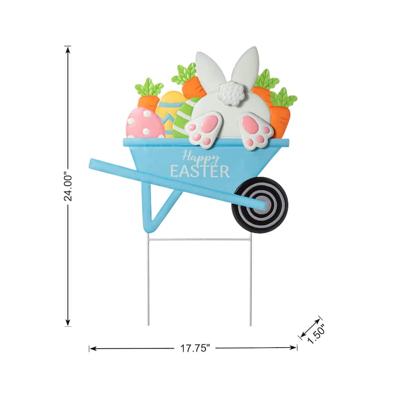 Glitzhome Easter Metal Wheel Barrow Garden Cart Yard Stake Spring Outdoor Decor