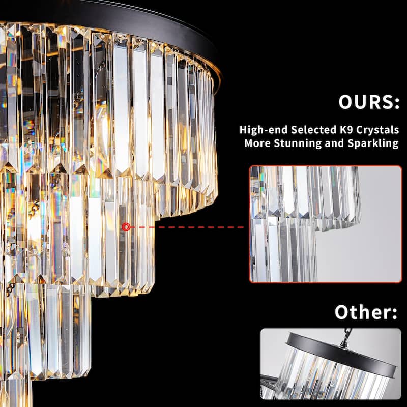 24" 4-Tier Black Crystal Chandelier - Contemporary - Dining Living Bedroom