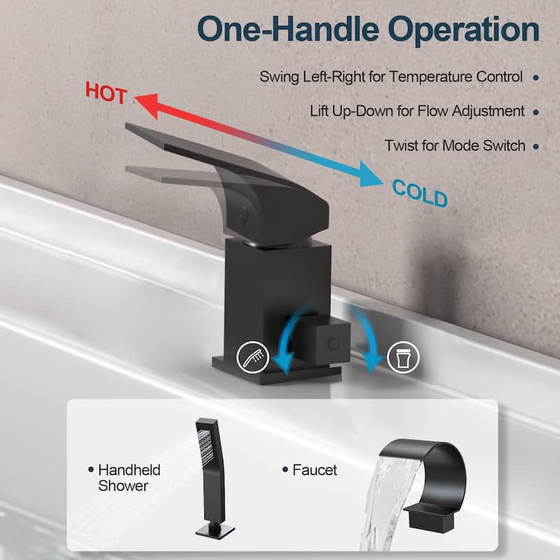 GRANDJOY Shower Faucet Set Deck Mount Bathtub Spout and Handheld Spray Combo High Pressure