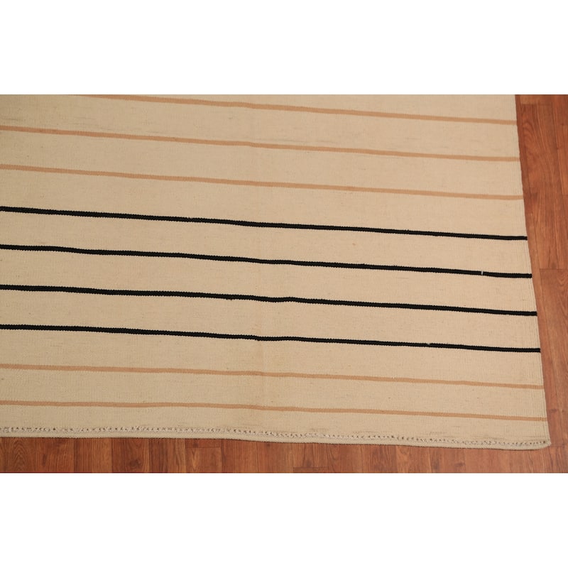 Striped Nomad Kilim Oriental Area Rug Handmade Wool Carpet - 9'0"x 11'9"