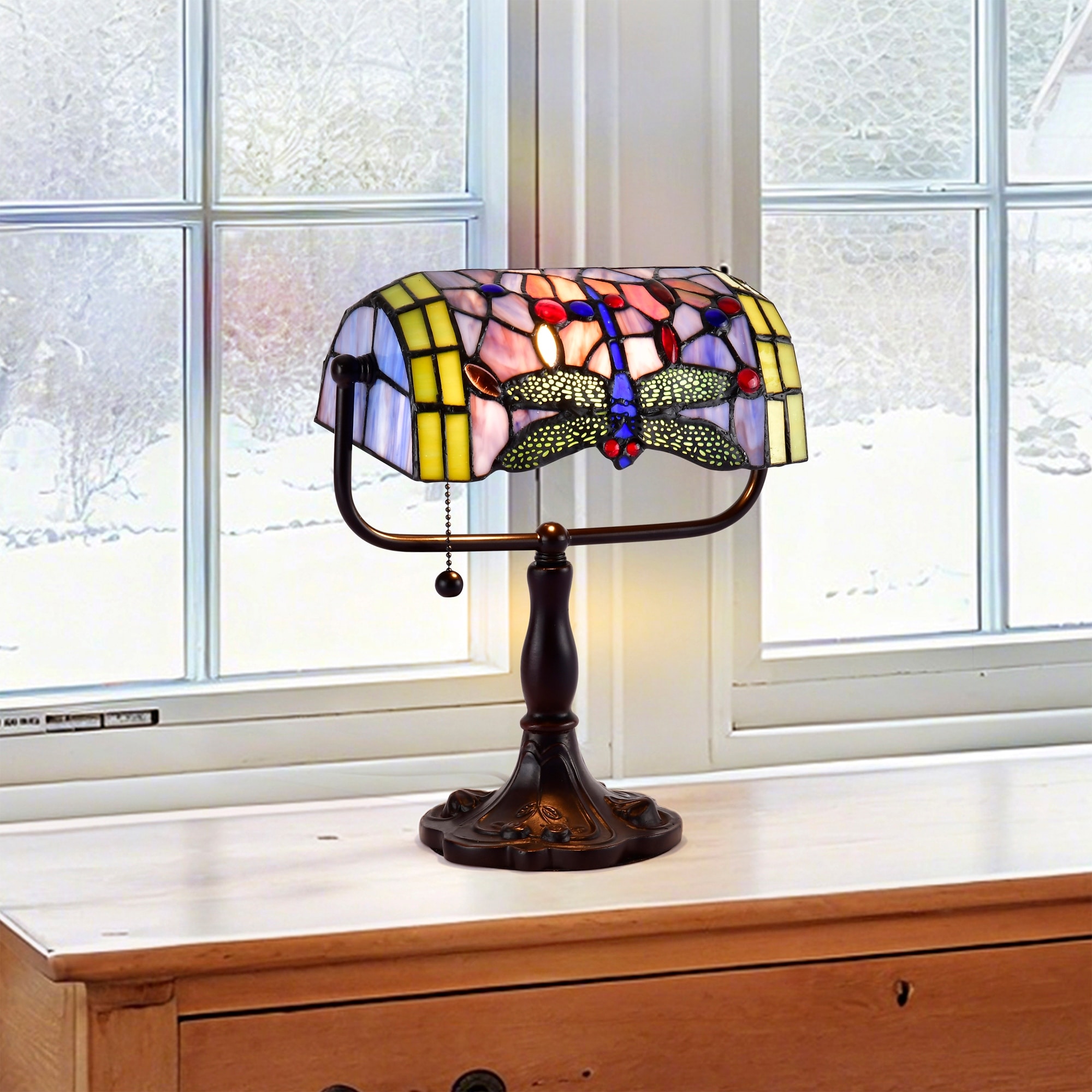 Warehouse of Tiffany Indoor 1-light Dragonfly Bronze Banker Desk Lamp