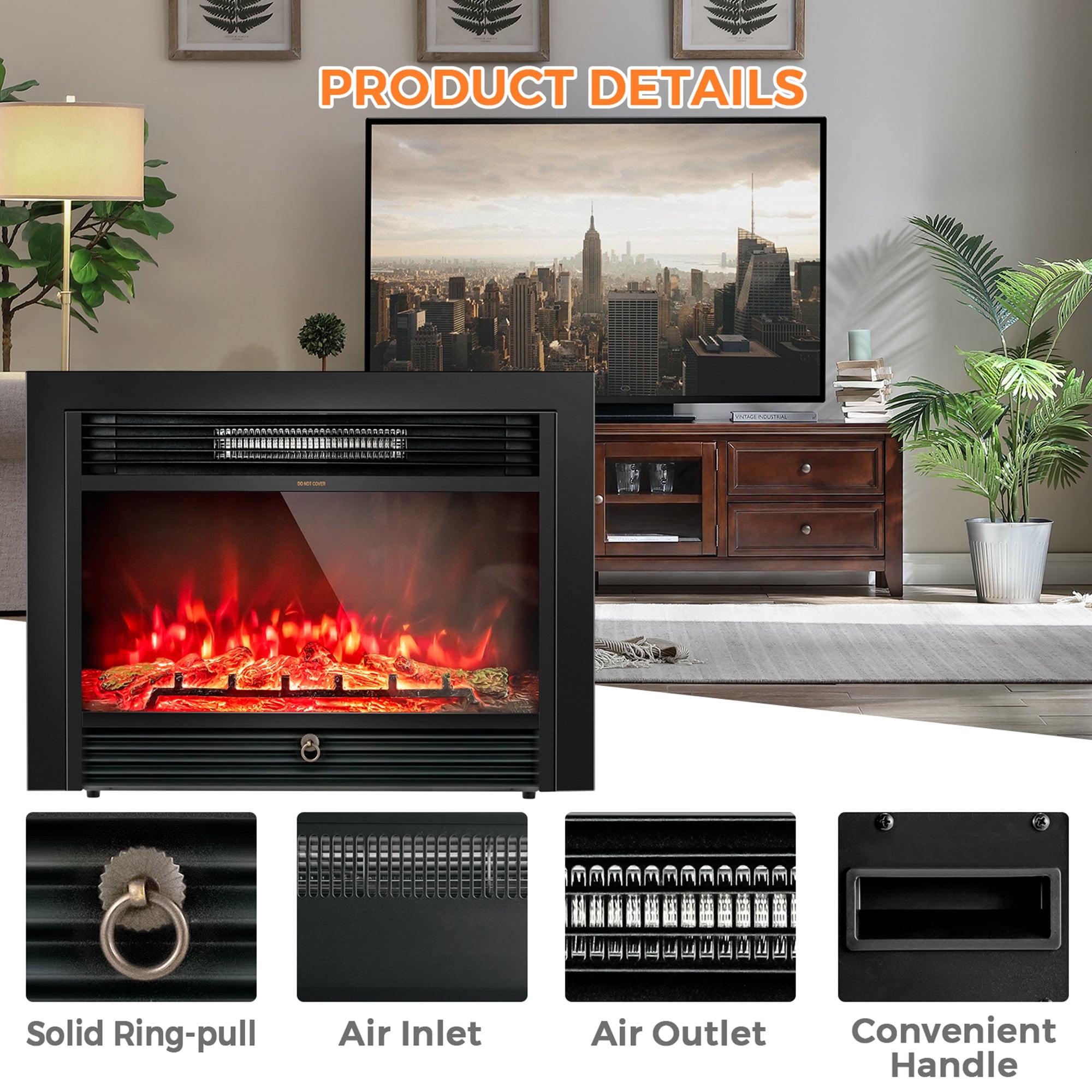 28.5'' Fireplace Electric Embedded Insert Heater Glass Log Flame - 28.5'' x  6'' x 21'' (L x W x H) - Bed Bath u0026 Beyond - 32119473