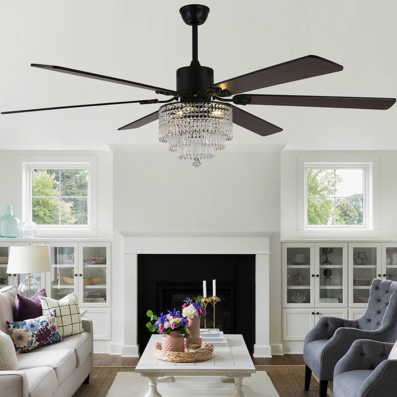 Cusp Barn 65" Modern Crystal Ceiling Fan with Lights and Remote, 6 Speeds Silent DC Motor Large Chandelier Ceiling Fan