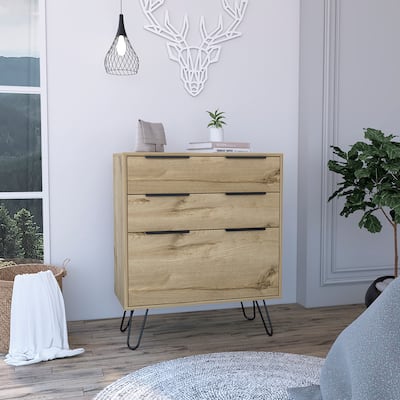Elegant Style 3-Drawers Dresser, Storage Cabinet with 4 Hairpin Legs, Chest Organizer for Bedroom, Living Room, Hallway