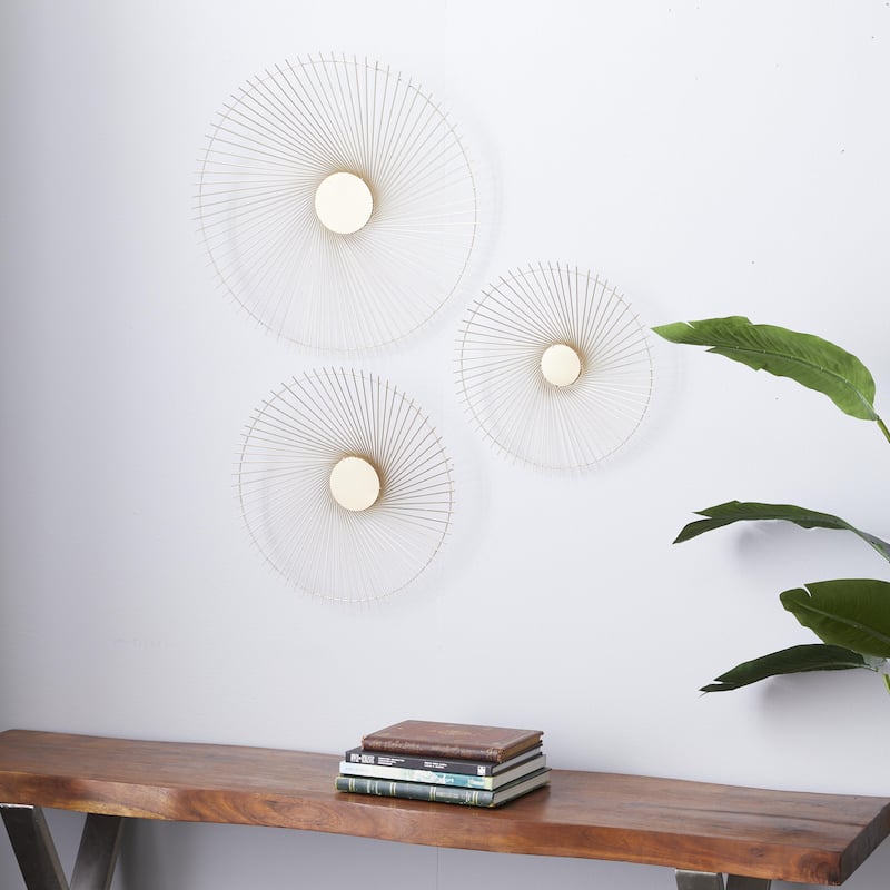 Metal Sunburst Radial Wall Decor - Set of 3 Gold - Roche River Decor